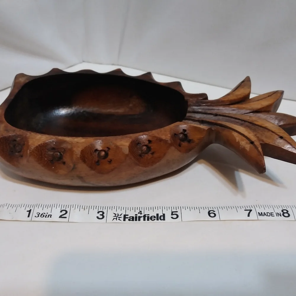 Hand Made Monkey Wood Carved Wooden Bowl Pineapple Dish Vintage Tiki Bar - Picture 3 of 13
